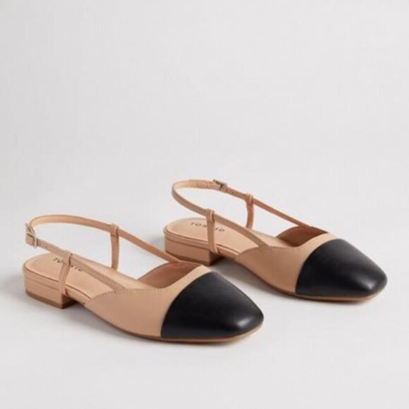 torrid Shoes - Torrid - 7 WW, Cap Toe Slingback Flat (Wide Width) in Tan & Black​​​​